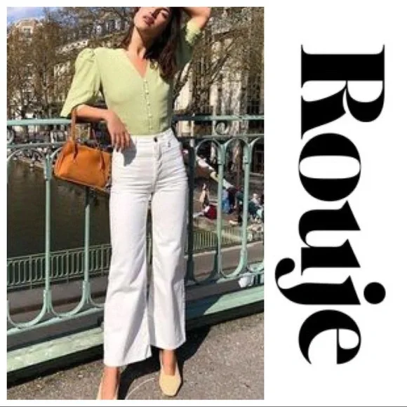 Rouje | Jeans | Rouje Paris Ecru Swan Button Fly Flare Jeans  